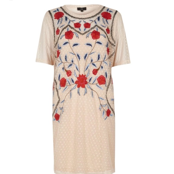 River Island Cream Floral Embroidered Mesh Dress - Picture 2 of 6